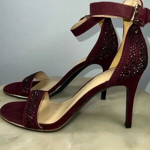 Marc Fisher Maroon Burgundy Suede Rhinestone  Strappy Heels Sandals NWT sz 10